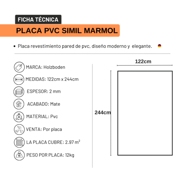 Placa PVC Marquina Mate - Imagen 2