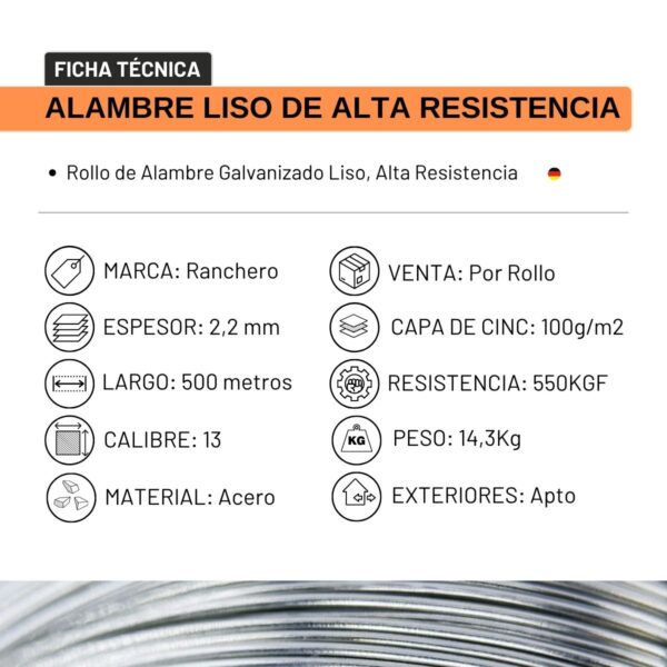 Alambre de Alta Resistencia 550 KGF calibre 13mm - Imagen 3