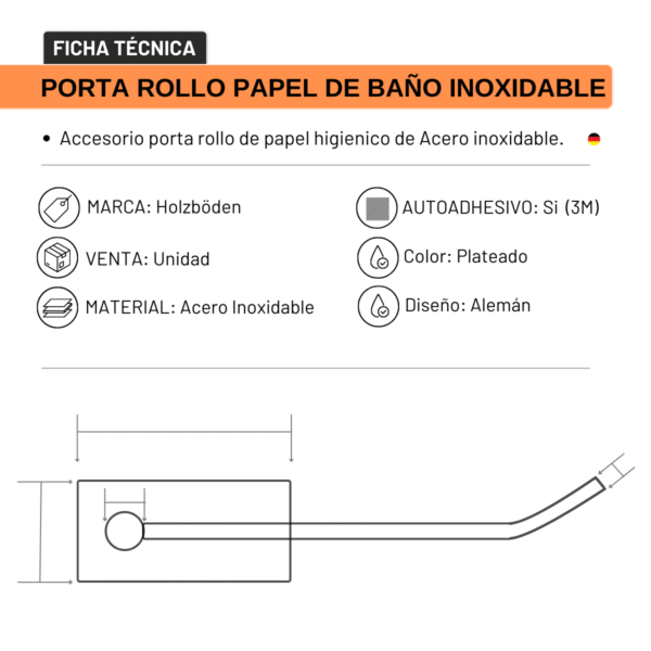 Porta Papel higiénico de Acero inoxidable Autoadhesivo - Imagen 4