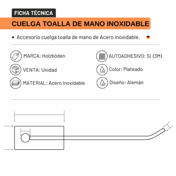 Porta Toalla de Mano de Acero inoxidable Autoadhesivo - Imagen 4