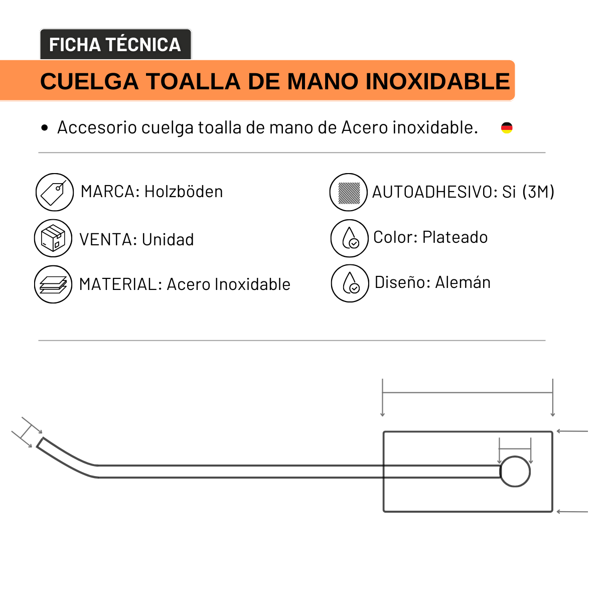 Porta Toalla de Mano de Acero inoxidable Autoadhesivo - Imagen 6