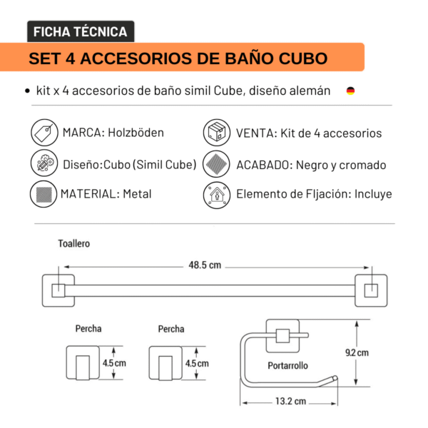 Kit Cubo Accesorios de baño cromado - Imagen 3