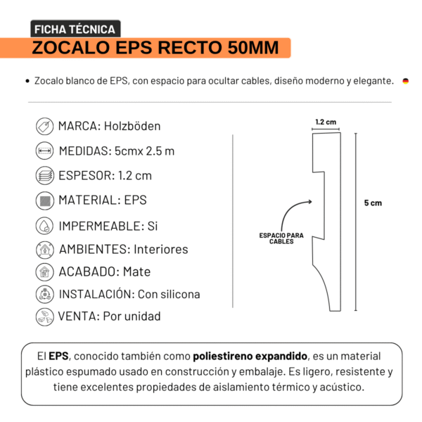 Zócalo EPS Blanco Liso Recto 5cm - Imagen 5