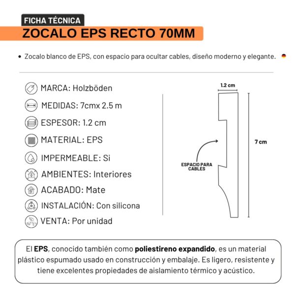 Zócalo EPS Blanco Liso Recto 7cm - Imagen 5